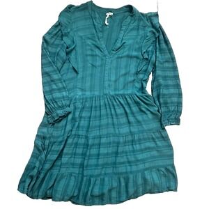 AMADI Rossi Ruffled Tunic Women Size L Teal Green 3/4‎ Sleeve Tiered Mini Dress